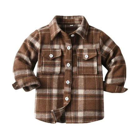 

Wdfiry Toddler Kids Baby Boys Girls Flannel Plaid Shirt Jacket Long Sleeve Button Down Tops Coat Shacket Jacket Fall Winter Clothes 3M-8T