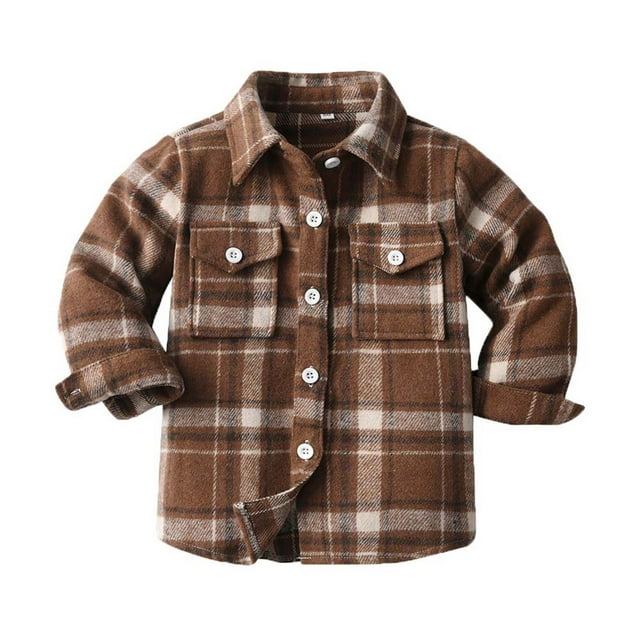 MeetoTime Kids Toddler Boys Girls Plaid Flannel Shirt Jacket Collared Button Down Shacket Blouses with Pocket