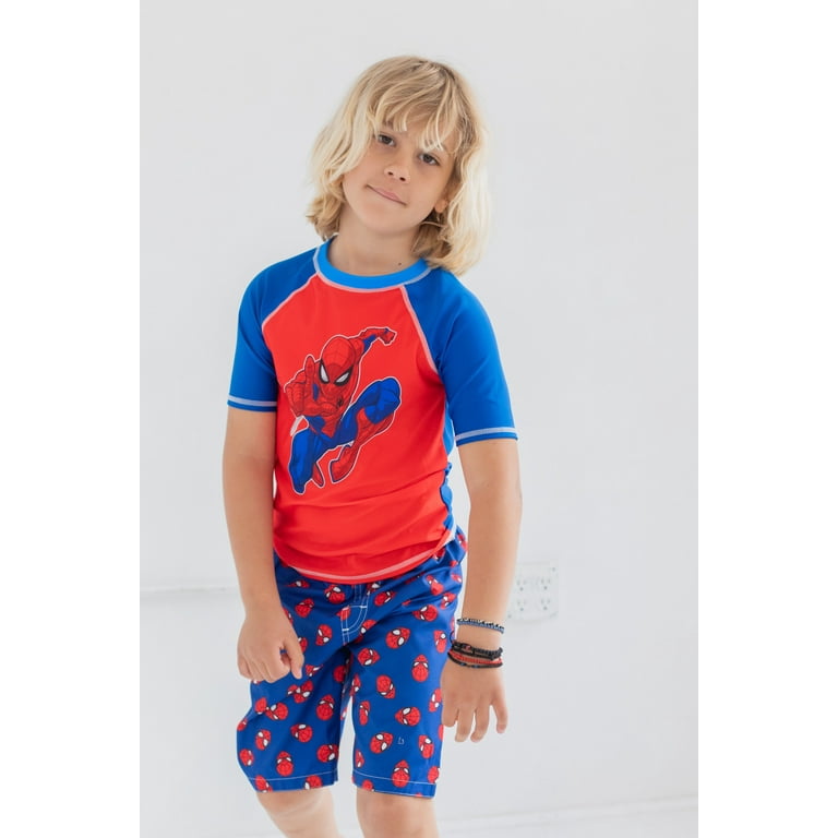 Marvel Avengers Spider-Man Toddler Boys Rash Guard Swim Trunks and