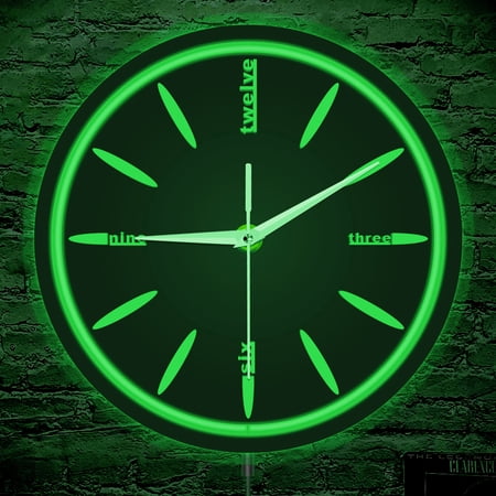 Minimalist Spoke Design Illuminated Wall Clock for Living Room Bar Retro Industrial Home Decor Metal Frame LED Neon Light Clock