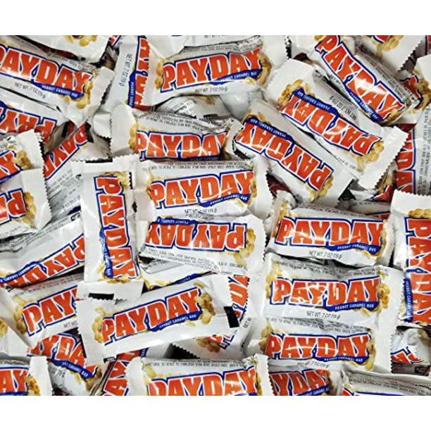 PayDay Fun Size Candy, Individually Wrapped Peanut Caramel Bars, Sweet & Salty Snack, Bulk Resealable Bag, 2 lb, Halloween Candy Bulk, Party Favors, Candy Bowl
