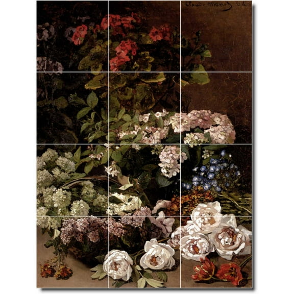 Ceramic Tile Mural-Claude Monet Flowers Kitchen Tile Mural 5. 12.75" w x 17" h using (12) 4.25 x 4.25 ceramic tiles