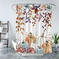 thumbnail image 2 of Fall Watercolor Pumpkin Shower Curtain Autumn Maple Leaves Boho Floral Thanksgiving Harvest Farmhouse Fabric Bathroom Curtain with Hook, 2 of 3
