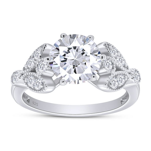 Round Cut Lab Created Moissanite Diamond Leaf Solitaire Engagement Ring In 14K White Gold Plated Sterling Silver(G-H Color,VVS1 Clarity,1.80 Cttw)-4