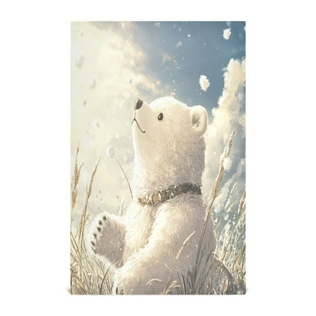 

WOBOGO White Bear Enjoying The Sunshine Kitchen Towel 4 Piece Large Cotton Dishcloth Premium Absorbency Set with Hanging Loop