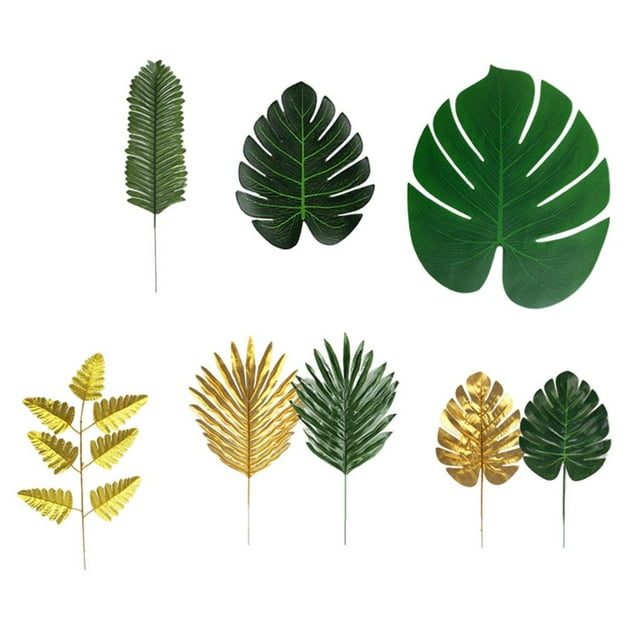 GUOOL 60 Pieces Artificial Palm Leaves Tropical Leaves with Stems for Birthday Parties