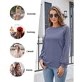 thumbnail image 6 of MLANM Women Trendy Blouses Casual Loose Tops Pullover Hollow-Out Lace Long Sleeve T-Shirts, XL Dark Grey, 6 of 7