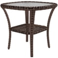 thumbnail image 3 of All-Weather Mixed-Brown Rattan Coffee Table w/ Water-Ripple Glass Top &amp; Storage Shelf – Durable Steel Frame, 19.7" Patio/Garden Furniture, 3 of 7