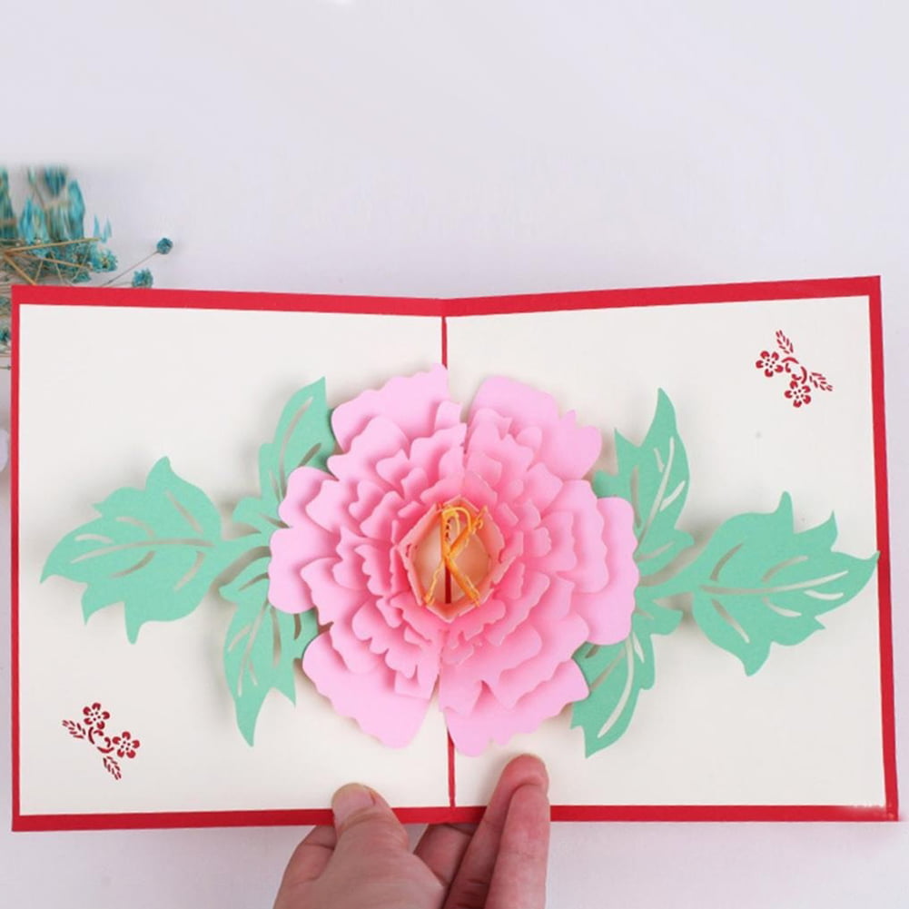 Sale Birthday Festival Gift Postcard Peony Flower Up Paper Greeting Card 