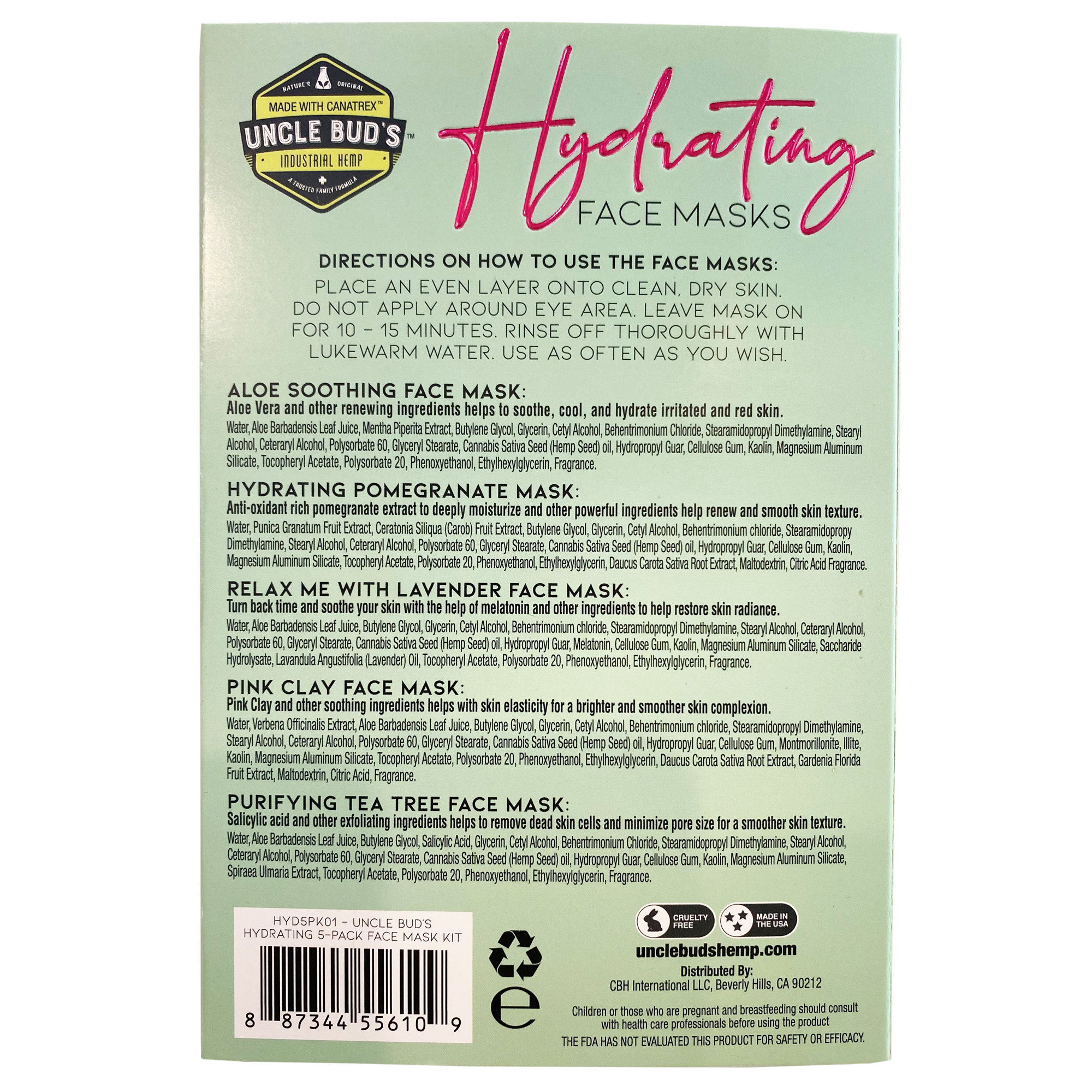 Uncle Bud's 5 Pack Hydrating Clay Face Mask Kit