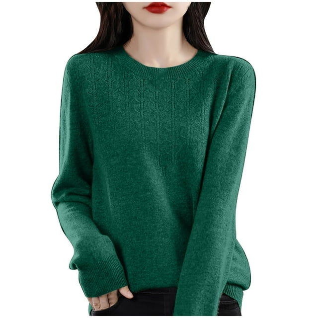 cfhntfmh Chandails pour Femmes 2024 Automne Hiver Col Rond Tops Ajustés Décontractés Chandail à Manches Longues Base Ample