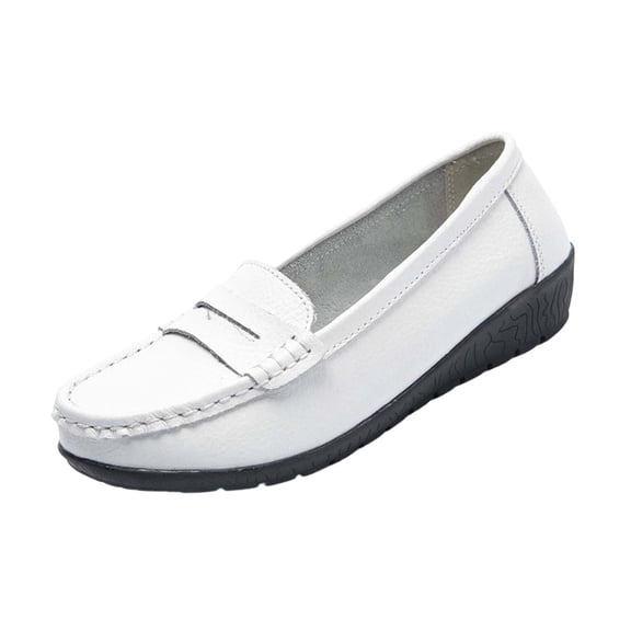 Gpaecead Women's Loafers Faux Leather Slip On Cushioned Comfort Moccasin Flats For Work, Standing And Daily Walking White