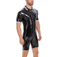 thumbnail image 2 of Men Shiny Leather Bodysuit, Sexy Zipper Open Crotch, Latex Leotard Crotchless, 2 of 7