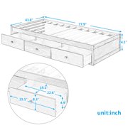 Lowestbest Solid Wood Twin Size Bed with Storage, Platform Bed with 3 Drawers-Espresso