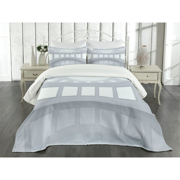 Ambesonne Futuristic Quilted Bedspread Set 3 Pcs, Picture Gallery 3D, Queen Size, White Coconut