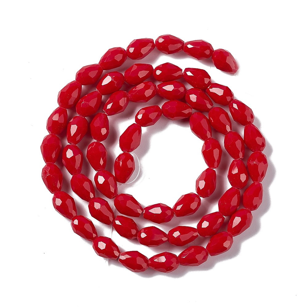 10strands Faceted Glass Beads Strands Teardrop Red 12x8~9mm Hole: 1.2mm about 57pcs/strand 23.74''(60.3cm)