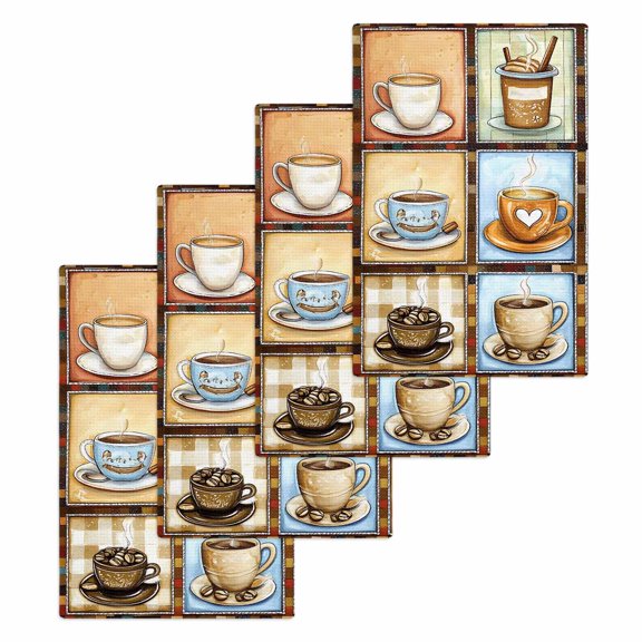 Watercolor Coffee Kitchen Dish Towels for Drying Dishes Set of 4, Retro Coffee Patchwork Waffle Weave Microfiber Hand Tea Bathroom Towels Quick Dry & Absorbent Towel 15.7x23.6