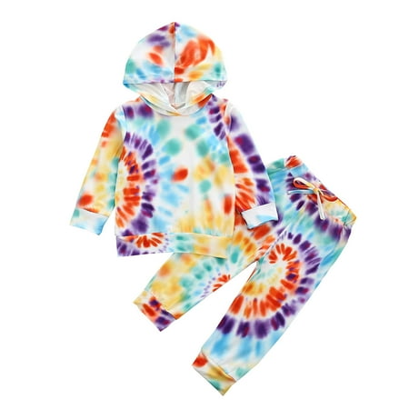

Girls Fall Outfits Pullover Tie-Dye Sweatshirt+Pants Hooded Outfit Set Toddler To Big Kid