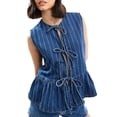 thumbnail image 2 of Yunliwuli Women's Summer Stripe Denim Vest Sleeveless Round Neck Tie Front Peplum Tank Tops, 2 of 7