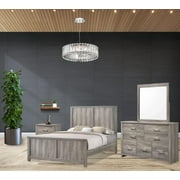 Kings Brand Furniture  Balta 4-Piece King Size Gray Bedroom Set. Bed, Dresser, Mirror & Nightstand