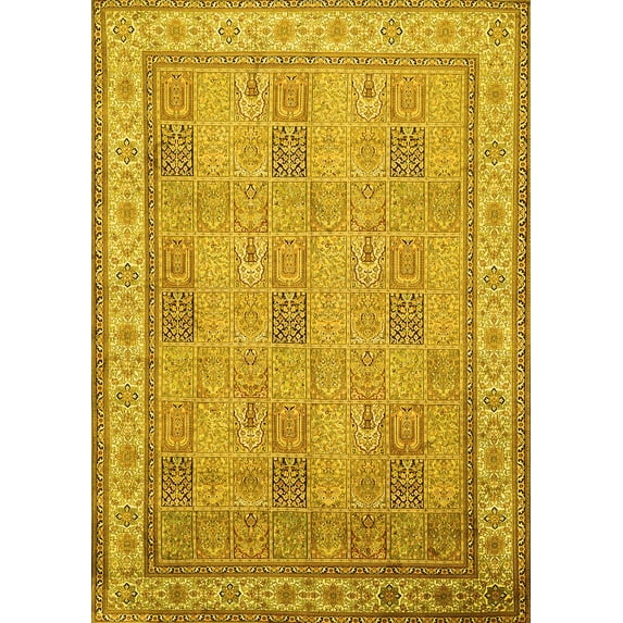Ahgly Company Machine Washable Indoor Rectangle Persian Yellow Traditional Area Rugs, 2' x 4'