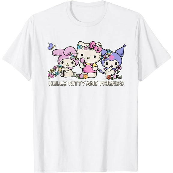Hello Kitty and Friends Flower Crowns DTG Print Unisex T-Shirt