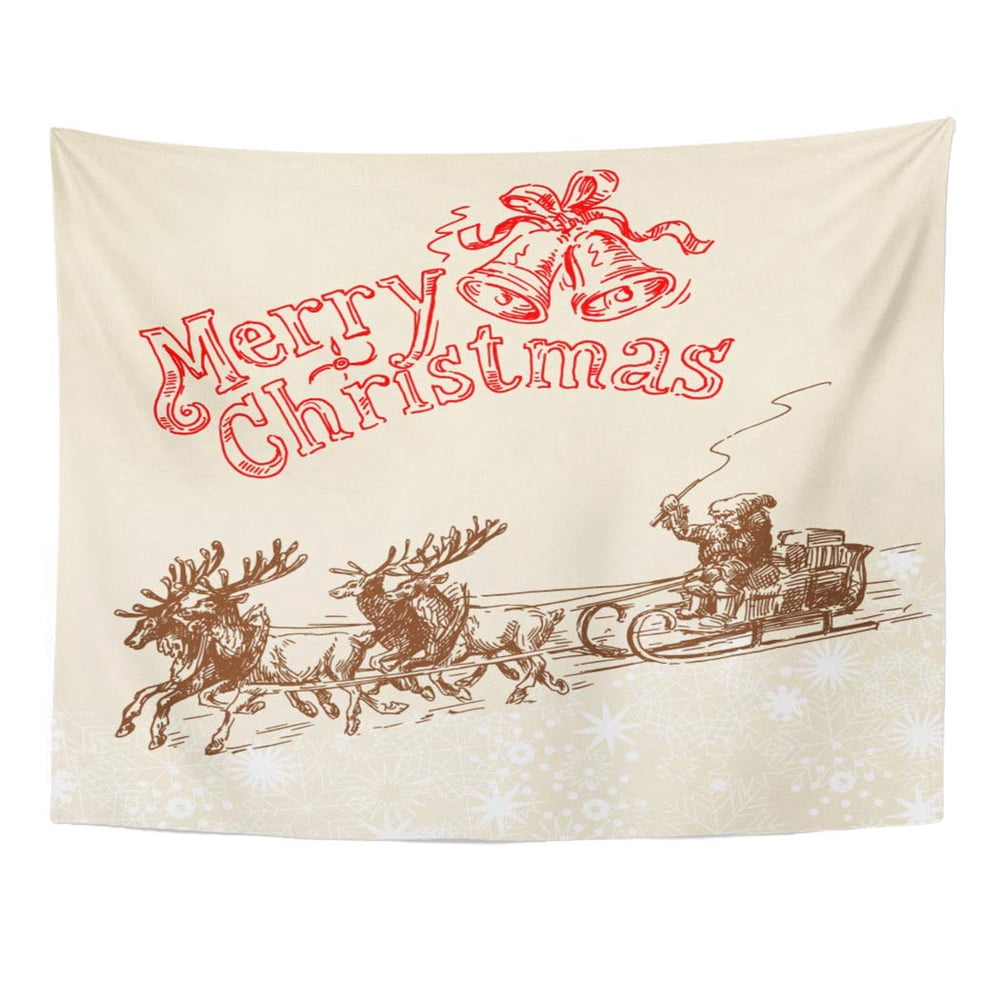 ZEALGNED Red Vintage Christmas Santa Sleigh Reindeer Sled Retro Wall