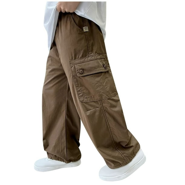 Odeerbi 5-16 Años Niños Cargo Pantalones Athletic Deportes Pantalones Pierna Ancha Primavera Color Sólido Suelto Pantalones de Trabajo Con Múltiples Bolsillos