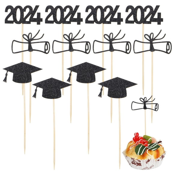 Graduation Cake Decorations with Cap Design Assorted Color Paper and Wood Safe for Food Use