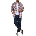 thumbnail image 2 of INSPIRE CHIC Men's Contrasting Colors Checked Slim Fit Long Sleeved Button Down Shirts with Pocket L Burgundy, 2 of 7