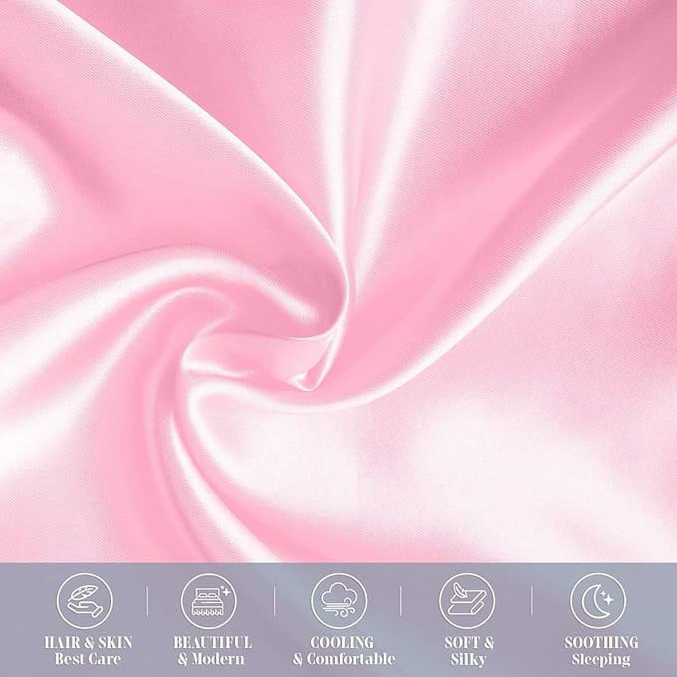 Cooling Viscose Satin Pillowcase 4-Pack Set with Hidden Zipper Closure,Standard/Queen, Light Pink