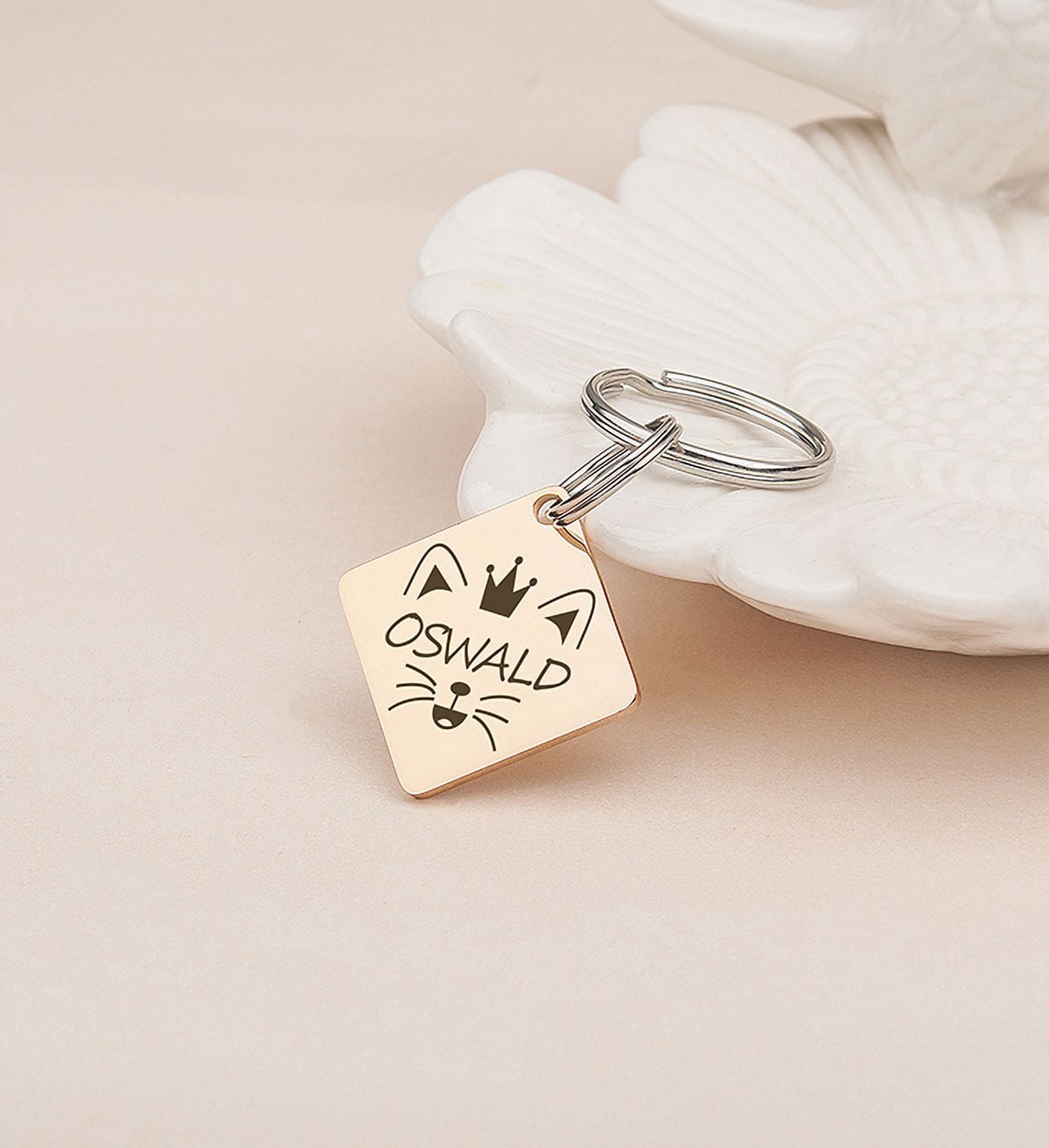 Anavia Metal Stainless Steel Diamond Name - Animal Face Birthday Holiday Christmas Engraved Dog Cat ID Tag, Rose Gold