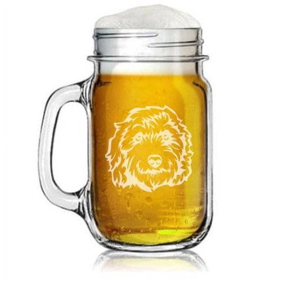 16oz Mason Jar Glass Mug w/Handle Gift Labradoodle Face