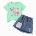 thumbnail image 3 of Toddler Baby Girls Outfit 2T 3T 4T 5T 6T 7T Short Sleeve Bow Print Tops T-Shirt + Skirt Dress Shorts Summer Two Piece Clothes Set Kaprioy Toddler Girl Clothes, 3 of 4