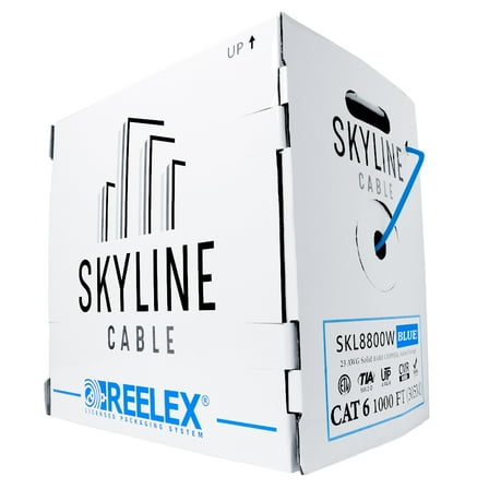Skyline Cat 6, Solid Bare Copper, 23 AWG, 550 Mhz, CMR Rated, 1000ft Bulk Network Cable, (Blue)