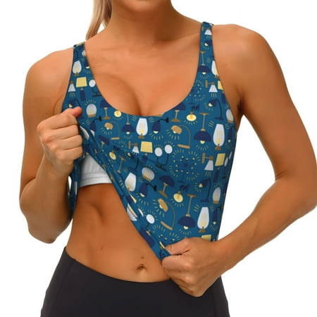 Qokaie Various Lights Pattern Womens Scoop Neck Sports Bra Breathable Workout Vest Padded U Back Medium Impact Fitness Gym Yoga Bra Workout Crop Top
