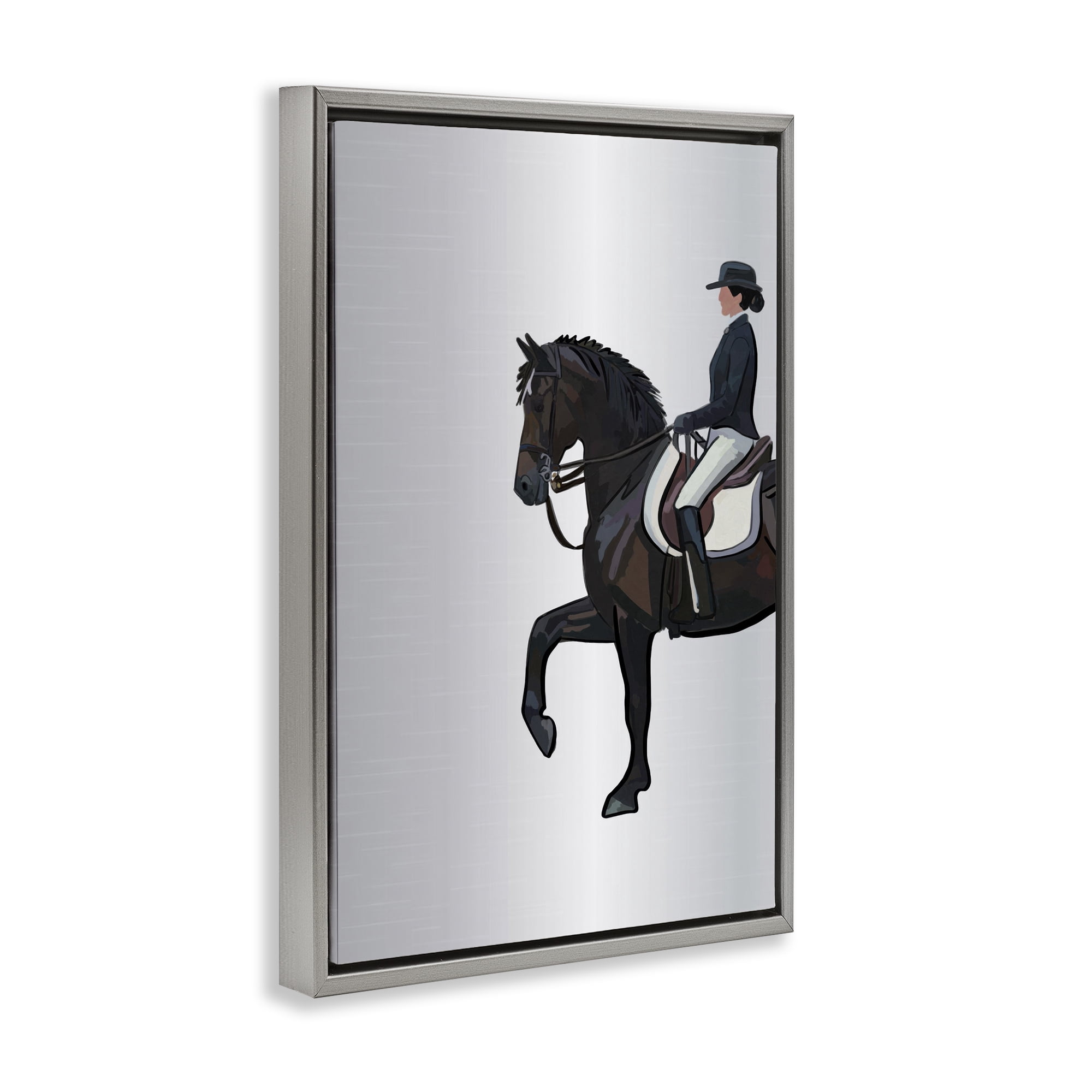Stupell Industries Equestrian Jockey & Horse Animals & Insects Painting Gray Floater Framed Canvas Art Print Wall Art, 17 x 25