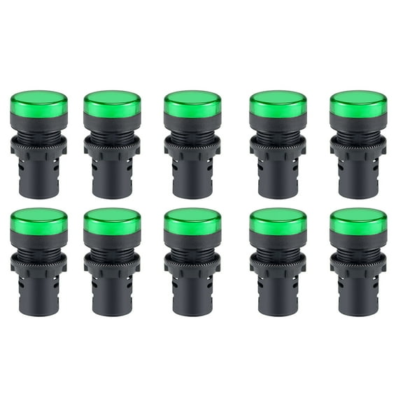 10Pcs /DC 24V Indicator Lights, Green , Flush Panel Mount 7/8" 22mm