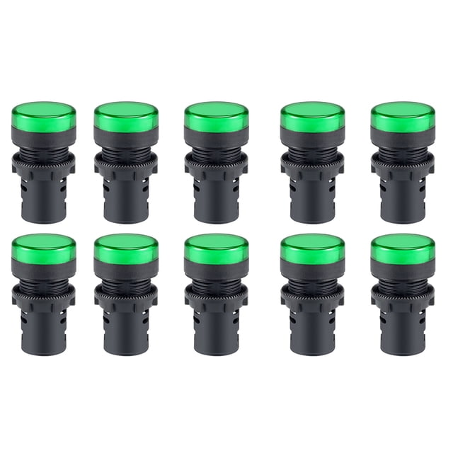 10Pcs AC / DC 24V Luces indicadoras, LED verde, montaje en panel al ras 7/8 "22 mm Unique Bargains direccionales