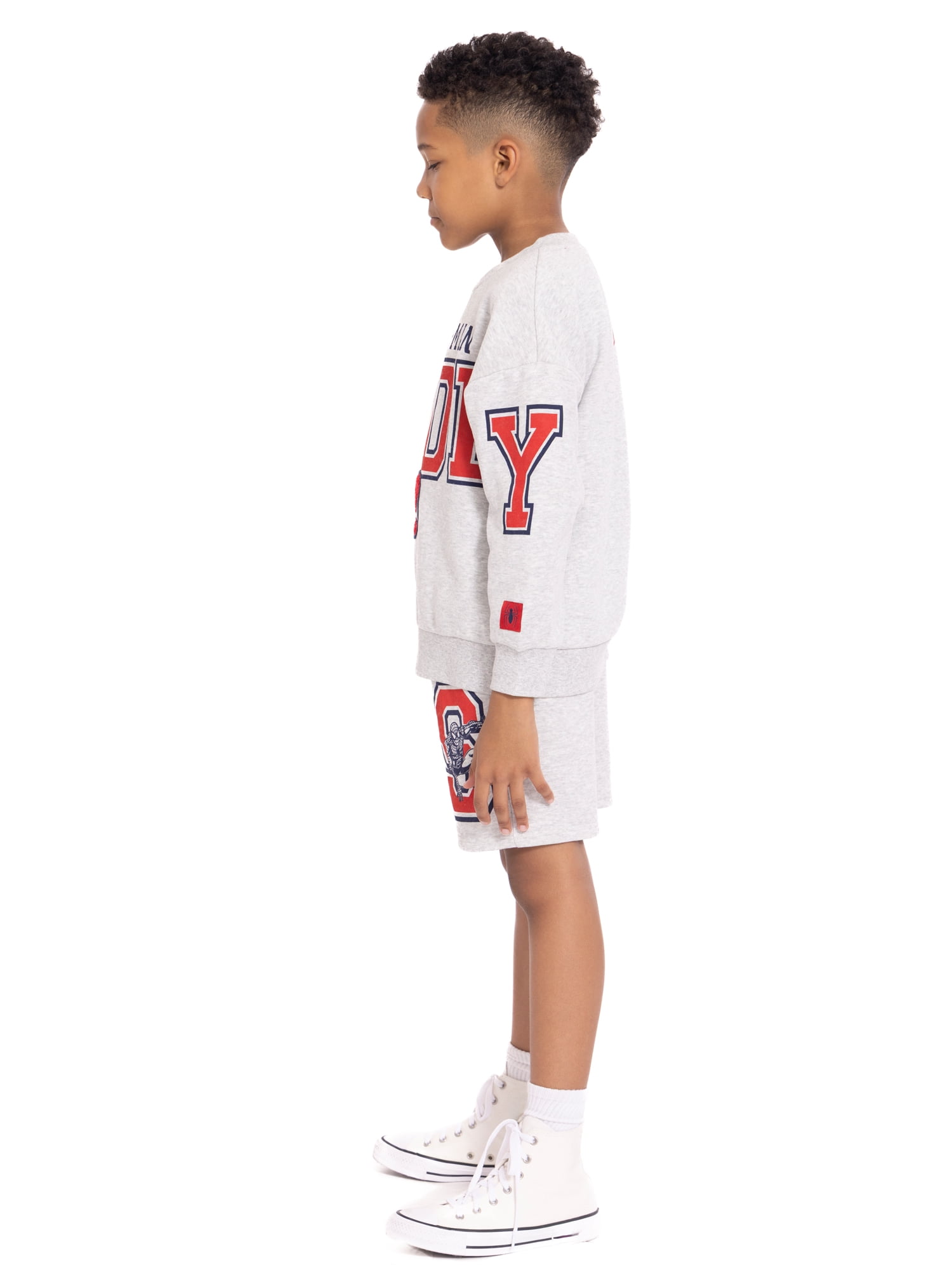 Spider-Man Boys Long Sleeve Graphic Crewneck Sweatshirt with Matching Short, 2-Piece Set, Sizes 4-12