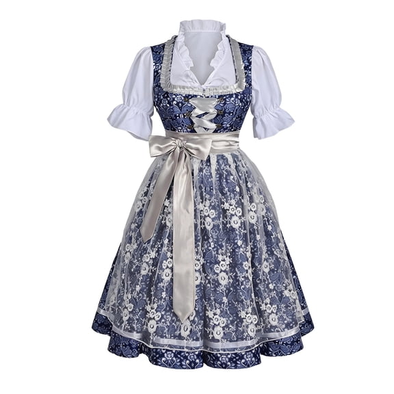 Levmjia Women's Oktoberfest Dress Bavarian Dirndl Costume Traditional German Beer Festival Dress with Lace Trim and Petticoat