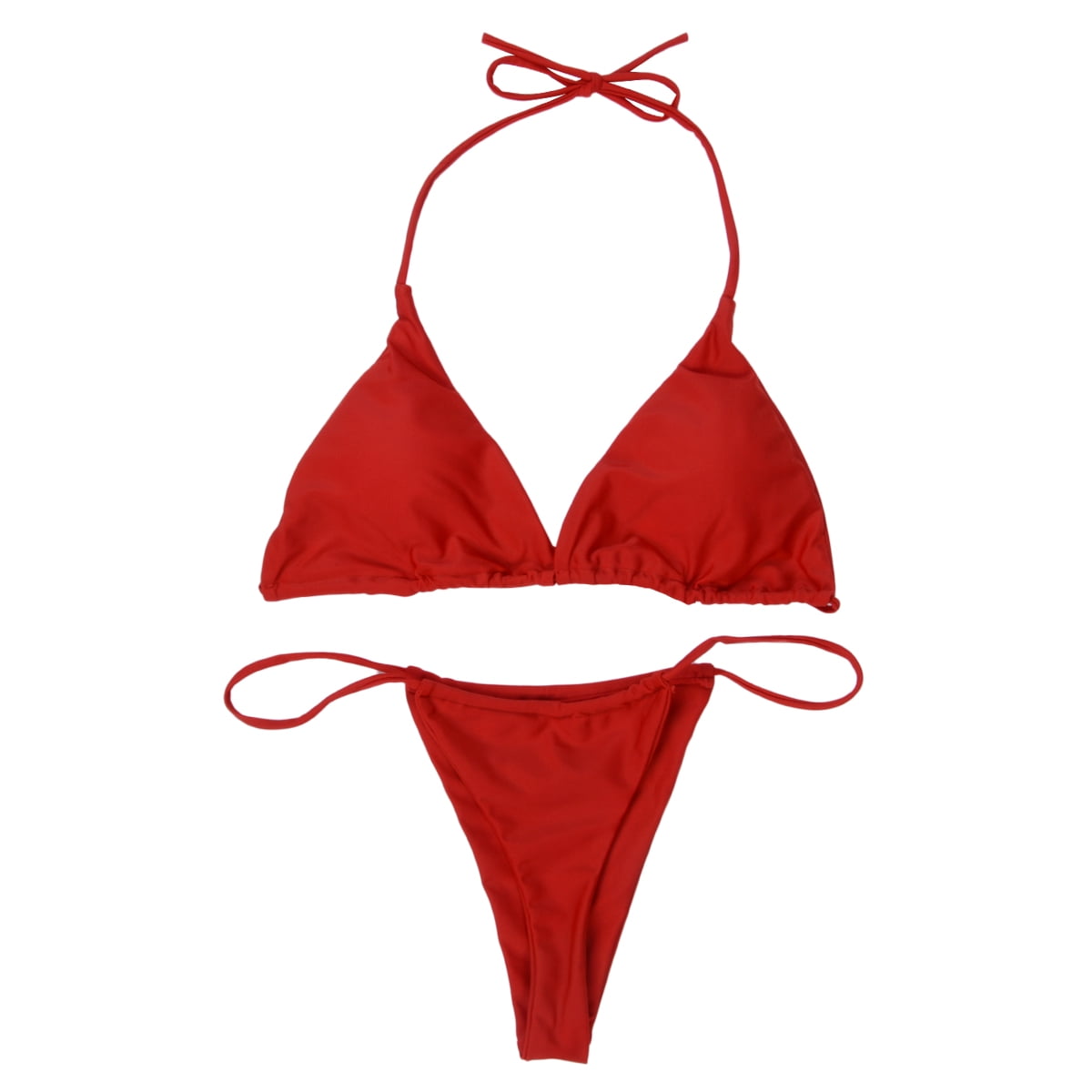 LSFYSZD Women 2PCS Bikini Set, Solid Color Wire-Free Padded Halter Back  Straps Bra, Sexy Triangle Strap Panty, Summer Swimming Set 
