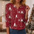 thumbnail image 6 of larppty Christmas Shirts for Women 3/4 Length Sleeve Tops Henley Neck T Shirts Festive Costume (Brick Red, L), 6 of 9