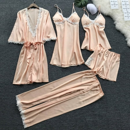 

Pajamas for Women Ladies Fashion Comfortable Solid Color Lace Suspenders Pajamas Dress Woman Nightgown Home Clothes Suit Beige XL