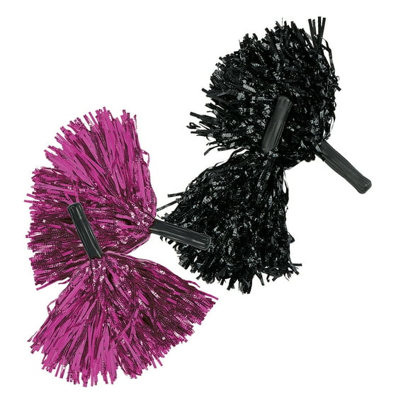 Fun Express 10" Metallic Pink & Black Team Spirit Cheer Foil Pom-Poms - 24 Pieces