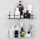 thumbnail image 1 of Estante de almacenamiento para baño sin perforaciones | Estante de hierro de doble capa montado en pared | Organizador de esquina para inodoro, lavabo y lavamanos | Negro blanco | 10.2x10.2x2.4in, 1 of 6