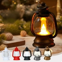 Christmas Mini Lantern Ornament, 4.3" Western Lantern Table Centerpiece with LED Simulation Candle, Vintage Camping Hanging Lamp Ornaments for Birthday Party Wedding Christmas Garden