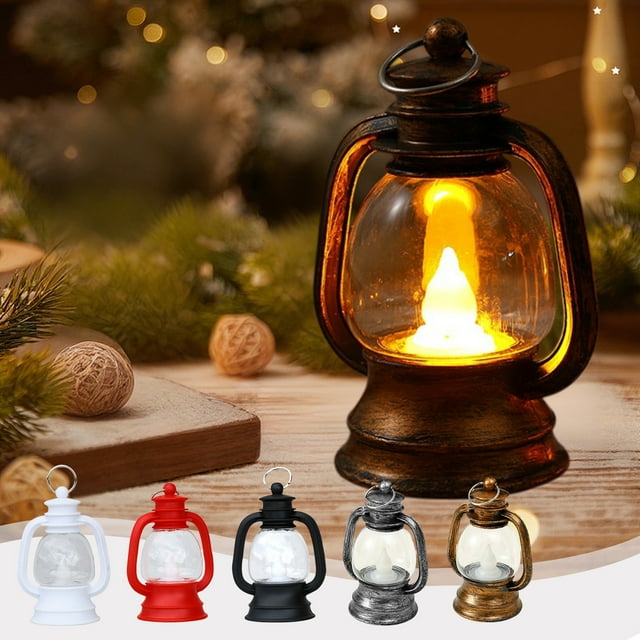 Centro de mesa de la linterna con vela LED | Decoración de linterna vintage pequeña, lámpara colgante para mesa, fiesta de boda al aire libre en interior | Blanco/Rojo/Plata/Dorado, 4,3"x2,7", Mini