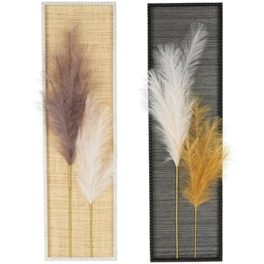 DecMode Brown Wood Handmade 3D Pampas Stem Leaf Wall Decor with Textured Backing and Beaded Frame (2 Count)