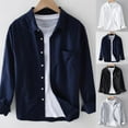 thumbnail image 3 of Men Lapel Shiirt Plain Long Sleeve Streetwear Button Cardigan Casual Blouse, 3 of 9